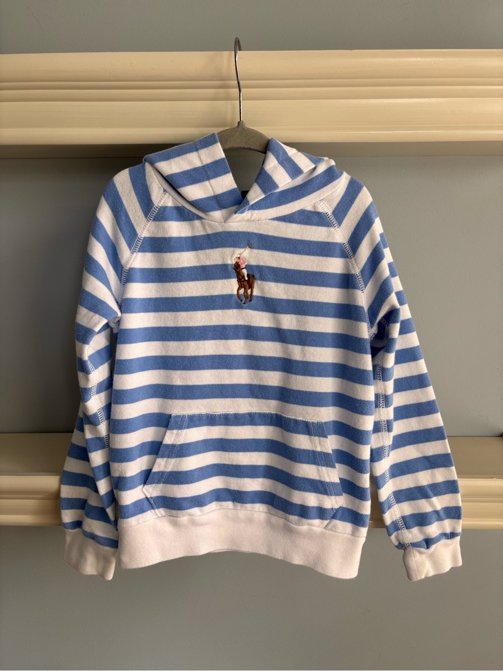 Ralph Lauren Blue & White Striped Hooded Sweatshirt